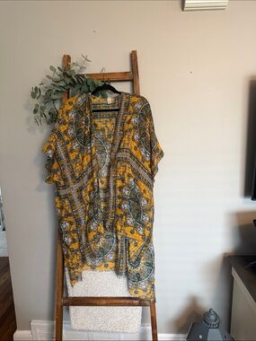 Cato Yellow Paisley Kimono with Blue and Cream Accents